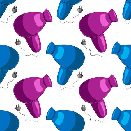 Seamless vector pattern with blue and purple hairdryerのイラスト素材