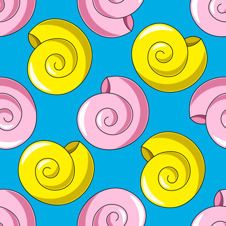 Seamless vector pattern with pink and yellow seashellsのイラスト素材