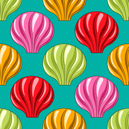 Seamless vector pattern with green, orange, red and pink seashellsのイラスト素材
