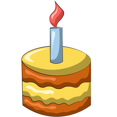 Single element Cake with Candle. Draw illustration in color