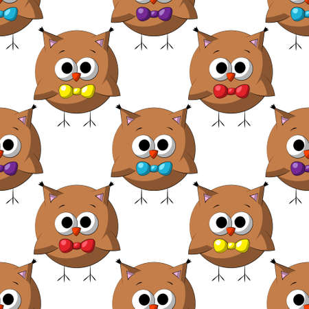 Seamless vector pattern with cute cartoon owl with bowtieのイラスト素材