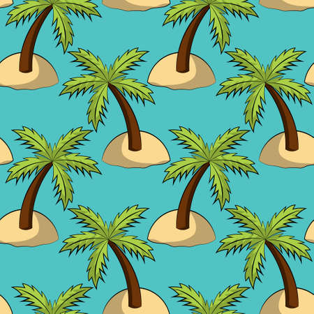 Seamless vector pattern with Island with palm treeのイラスト素材