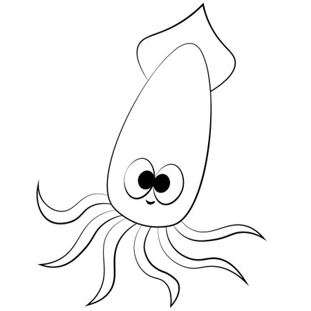 Cute cartoon Squid. Draw illustration in black and whiteのイラスト素材