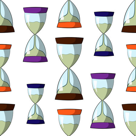 Seamless vector pattern with color cartoon hourglass