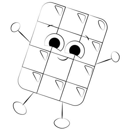 Cute cartoon Smile Chocolate Character. Draw illustration in black and whiteのイラスト素材