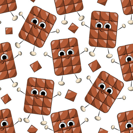 Seamless vector pattern with cute cartoon smile Chocolate characterのイラスト素材