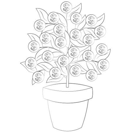 Single element Money tree. Draw illustration in black and whiteのイラスト素材