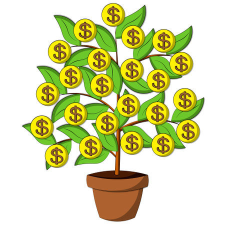 Single element Money tree. Draw illustration in colorのイラスト素材