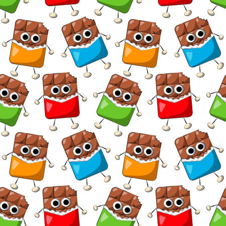 Seamless vector pattern with cute cartoon Chocolate character in wrapperのイラスト素材