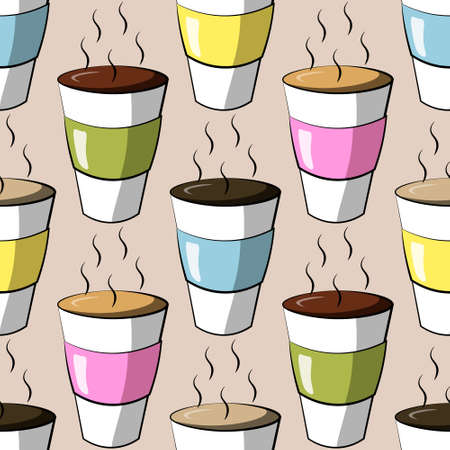 Seamless vector pattern with cartoon paper Coffee Cupのイラスト素材