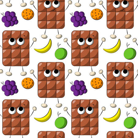 Seamless vector pattern with cute cartoon Chocolate with fruitのイラスト素材