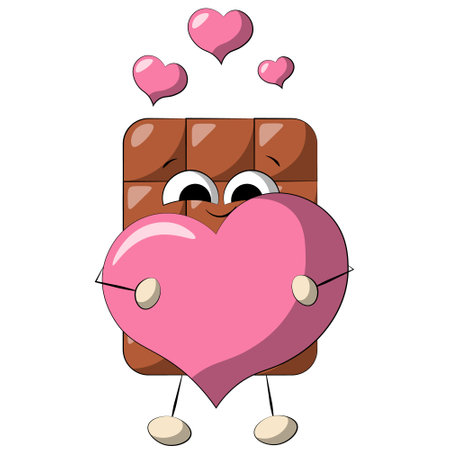 Cute cartoon Chocolate with Heart. Draw illustration in colorのイラスト素材