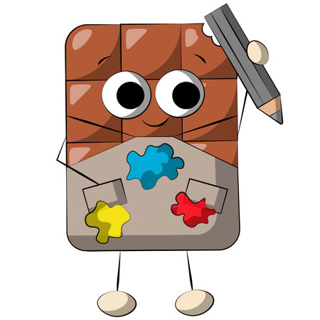 Cute cartoon Chocolate Character Artist. Draw illustration in colorのイラスト素材
