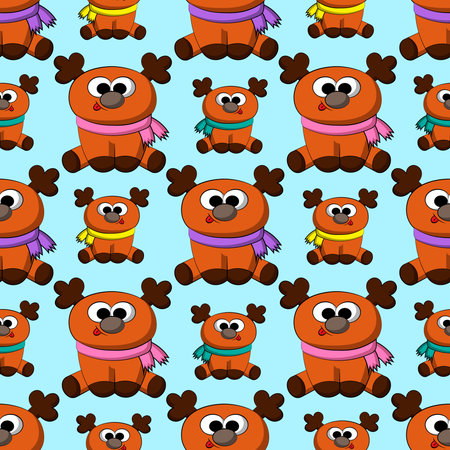 Seamless vector pattern with cute cartoon Reindeer in scarfのイラスト素材