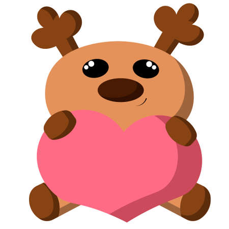 Cute cartoon Reindeer with heart. Draw illustration in colorのイラスト素材