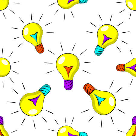 Seamless vector pattern with draw color bulb lampのイラスト素材