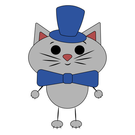 Cute cartoon Cat in neck. Draw illustration in colorのイラスト素材