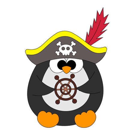 Cute cartoon Penguin Pirate. Draw illustration in colorのイラスト素材