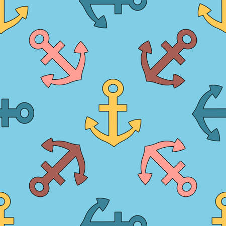Seamless pattern with color little nautical in blue backgroundのイラスト素材