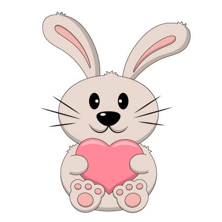 Cute cartoon Rabbit with Heart. Draw illustration in colorのイラスト素材