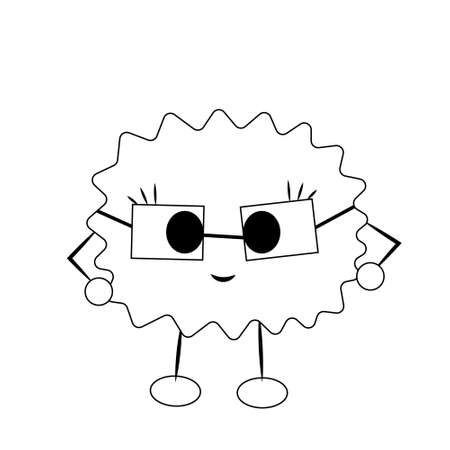 Cute cartoon monster with glasses. Draw illustration in black and whiteのイラスト素材