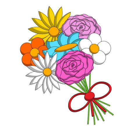 Bouquet with flower. Draw illustration in colorのイラスト素材