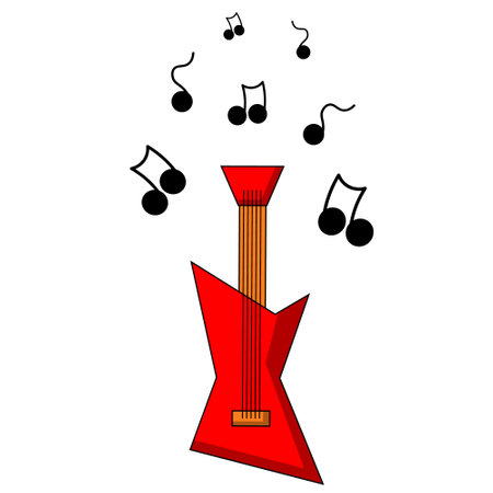 Electric guitar and note. Draw illustration in colorのイラスト素材