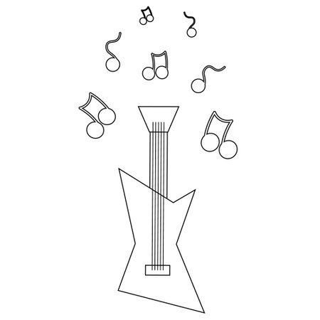 Electric guitar and note. Draw illustration in black and whiteのイラスト素材