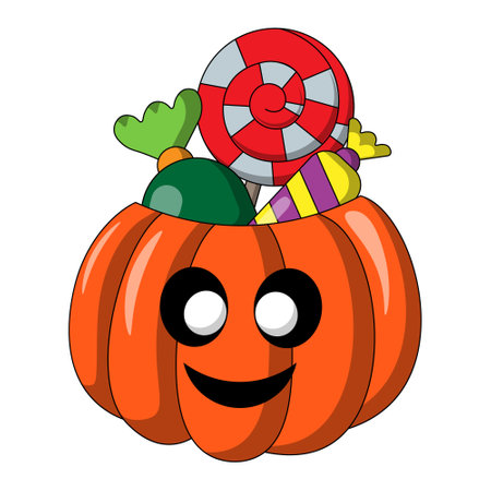 Pumpkin and Candy. Draw illustration in colorのイラスト素材