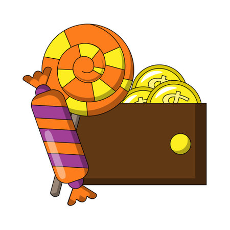 Candy and Wallet with money. Draw illustration in colorのイラスト素材