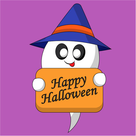 Cute Ghost with poster text in color for congratulationのイラスト素材