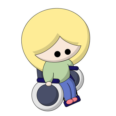 Cartoon cute Blonde girl in a wheelchair in colorのイラスト素材