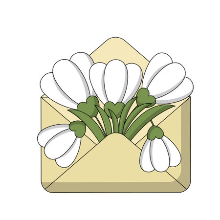 Envelope with flower snowdrop inside in colorのイラスト素材