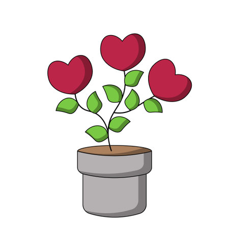 Flower Heart with leaf in flowerpot in colorのイラスト素材