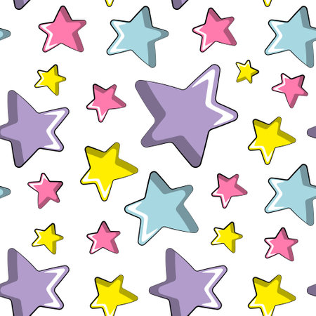 Seamless pattern with purple, yellow, blue and pink on white backgroundのイラスト素材