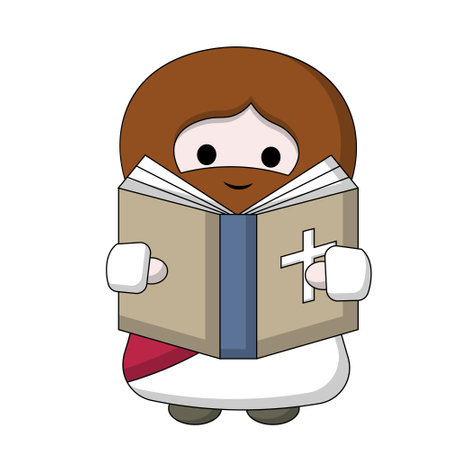 Cute God Jesus Christ read Bible in colorのイラスト素材