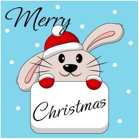 Christmas greeting postcard with character Rabbit with posterのイラスト素材