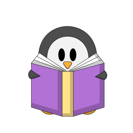 Cartoon cute Penguin read Book in colorのイラスト素材