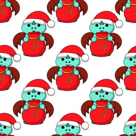 Seamless pattern with cute dragon santa clausのイラスト素材