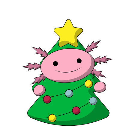 Cute Axolotl in costume Christmas Tree in colorのイラスト素材