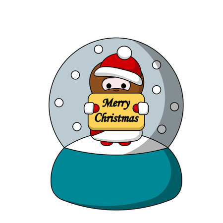 Snow globe with cute God Jesus Christ with Christmas congratulation in colorのイラスト素材