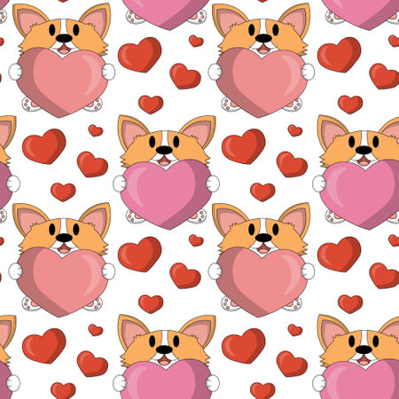 Seamless pattern with cute Corgi with heartのイラスト素材