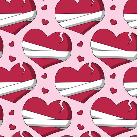 Seamless pattern with Heart crack and in bandageのイラスト素材