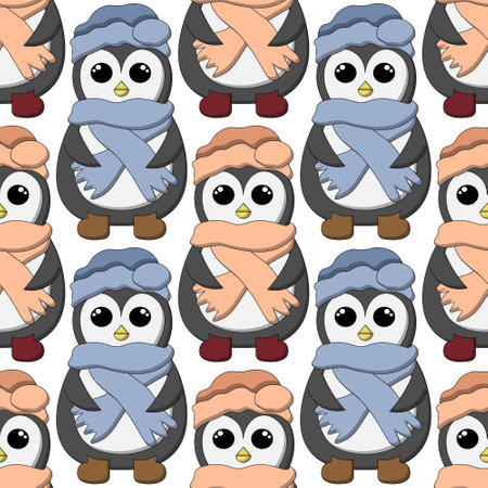 Seamless pattern with cute winter Penguinのイラスト素材
