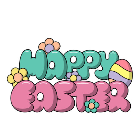 Cartoon bubble Lettering of the phrase Happy Easter in colorのイラスト素材