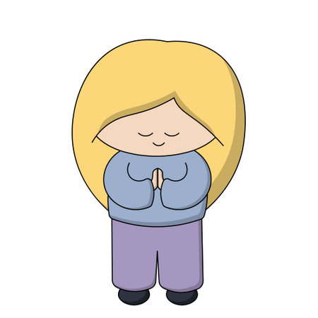Cute cartoon girl prayer in colorのイラスト素材