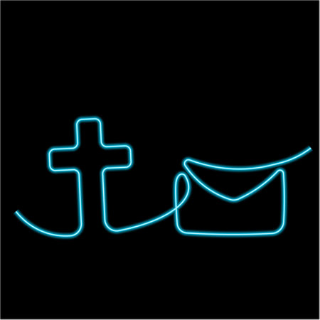 Christian icon Cross and envelope in one line in neon effectのイラスト素材