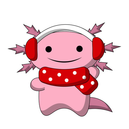 Christmas cute cartoon Axolotl with headphones in colorのイラスト素材