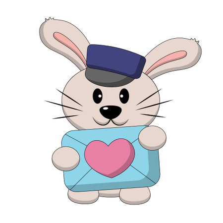 Cute Rabbit with love envelope in colorのイラスト素材