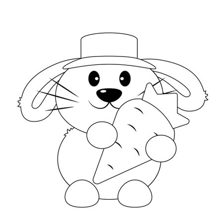 Cute Rabbit with Carrot in black and whiteのイラスト素材